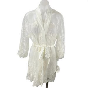 NEW Rya Collection White Embroidered Lace Sheer Tie Waist Swim Cover Up Size XS